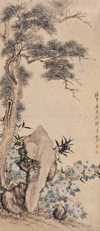 赵之琛 戊子（1828） 山花烂漫 立轴